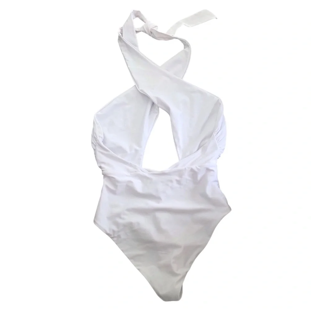 BEACH RIOT Jessica One Piece Swimsuit White Halter Size Large NEW